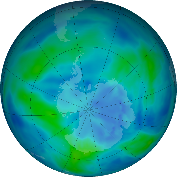 Antarctic ozone map for 05 April 2009